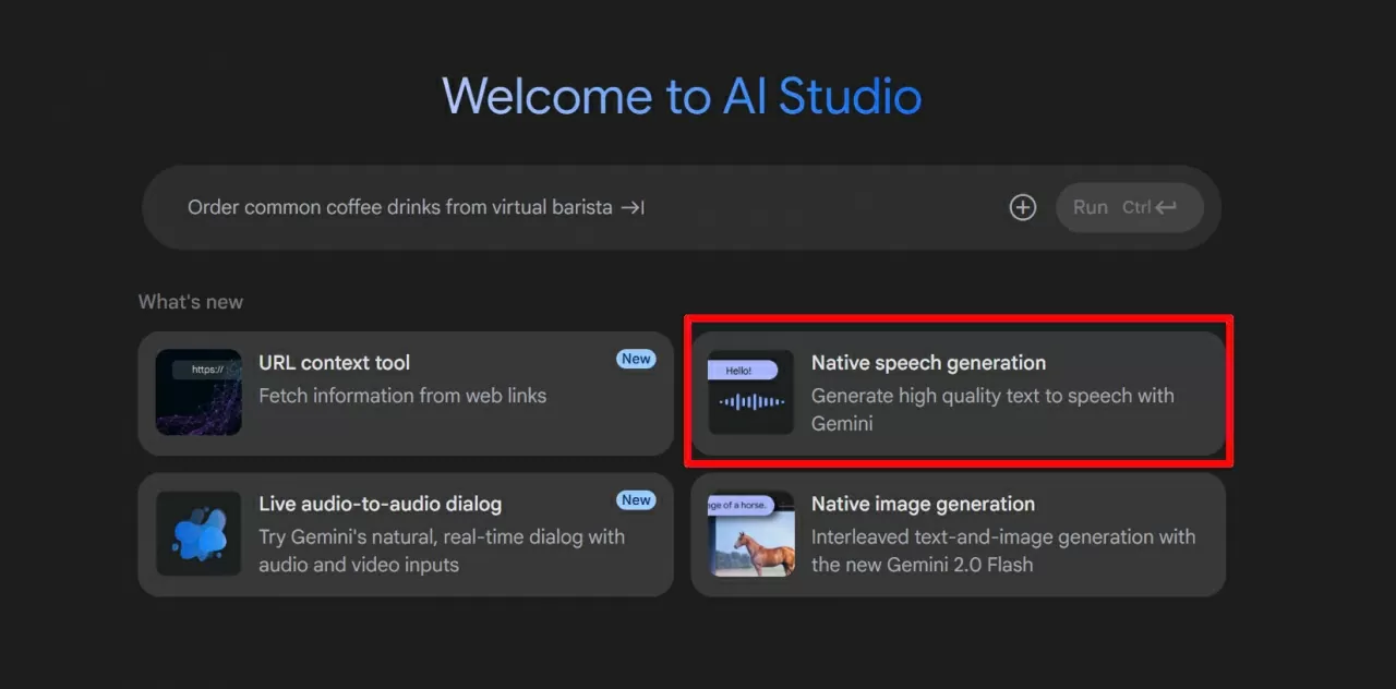 Chọn mục Native speech generation để bắt đầu tạo hội thoại. Chọn mục Native speech generation để bắt đầu tạo hội thoại.
