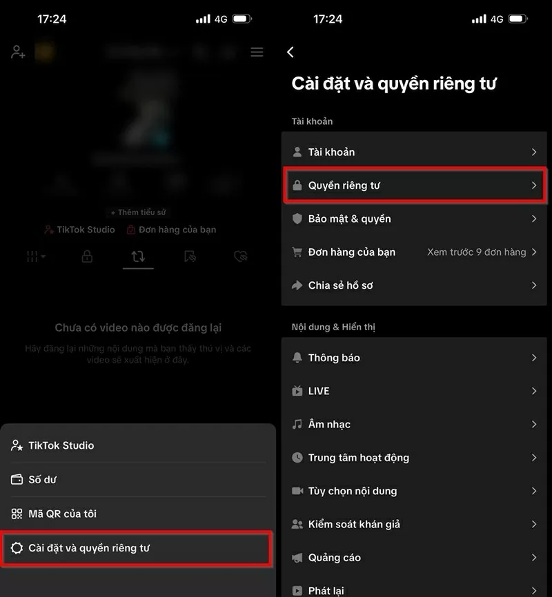 Mở TikTok, vào mục Hồ sơ (góc dưới cùng bên phải). Mở TikTok, vào mục Hồ sơ (góc dưới cùng bên phải).