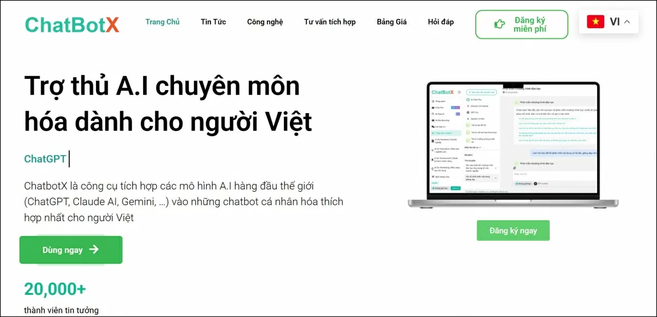 Truy cập vào công cụ hỗ trợ ChatbotX.