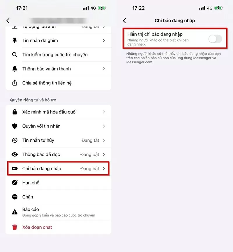 Cuộn xuống, chọn Chỉ báo đang nhập. Cuộn xuống, chọn Chỉ báo đang nhập.