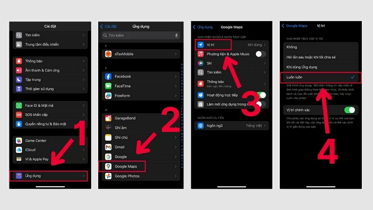 Hãy cấp lại quyền truy cập vị trí cho Google Maps Hãy cấp lại quyền truy cập vị trí cho Google Maps