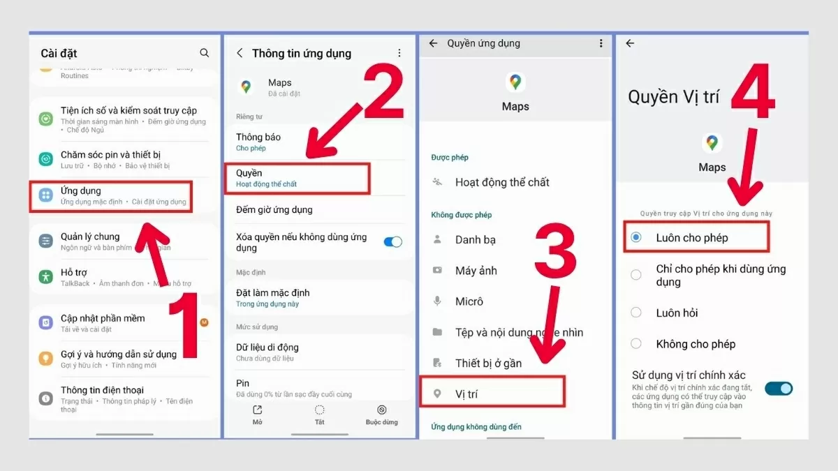 Khôi phục quyền truy cập vị trí cho Google Map.