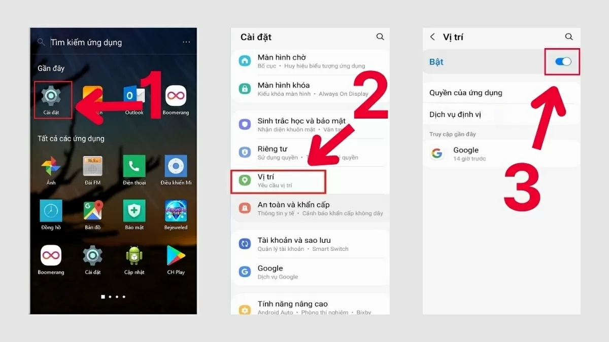 Tến hành kiểm tra và bật GPS (Vị trí).