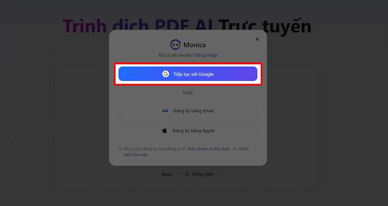 Tiếp theo, hãy đăng nhập bằng tài khoản Google.