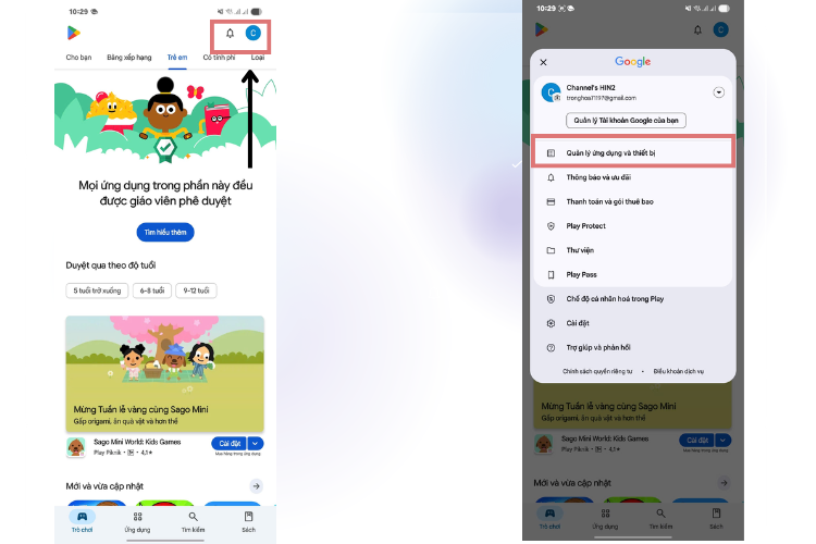 Đầu tiên, mở ứng dụng CH Play trên điện thoại.