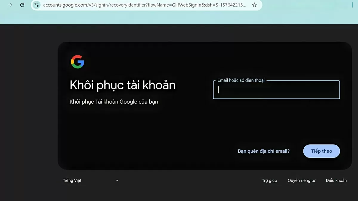Truy cập trang khôi phục tài khoản.