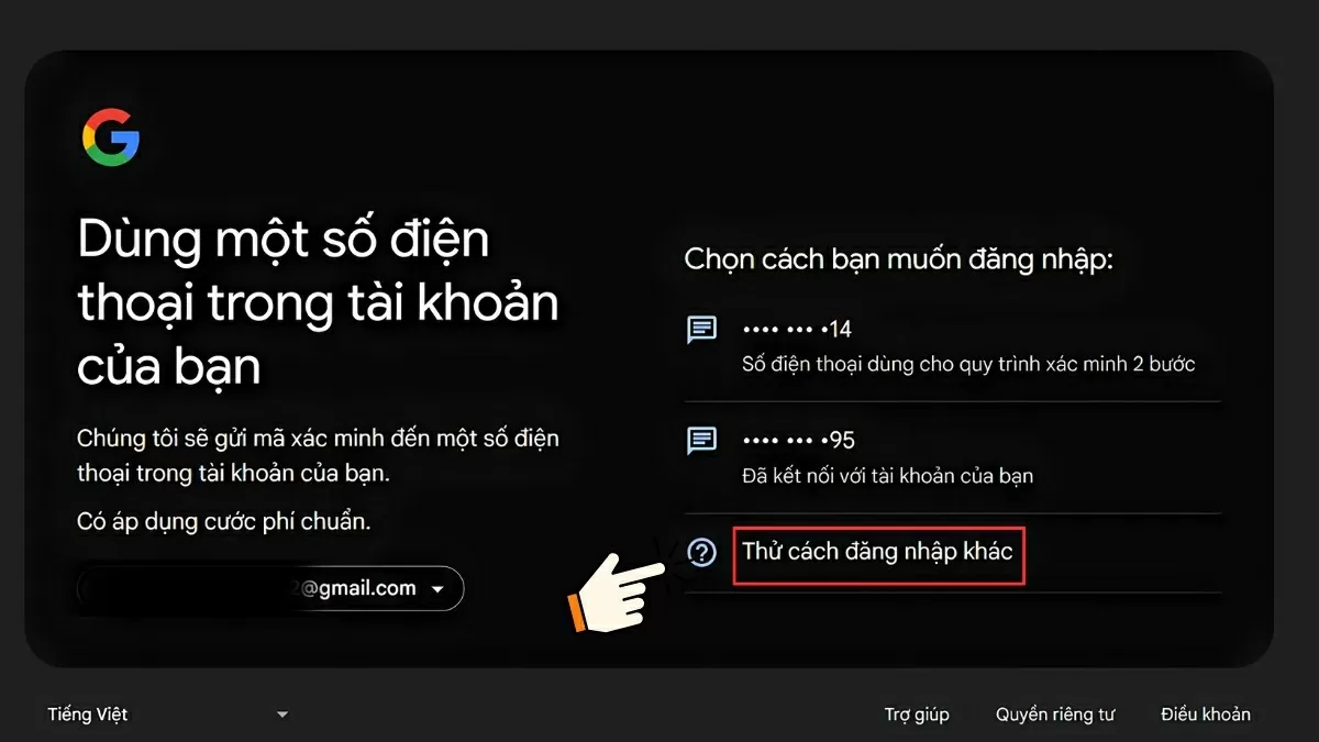Tiếp tục chọn “Thử cách đăng nhập khác”.