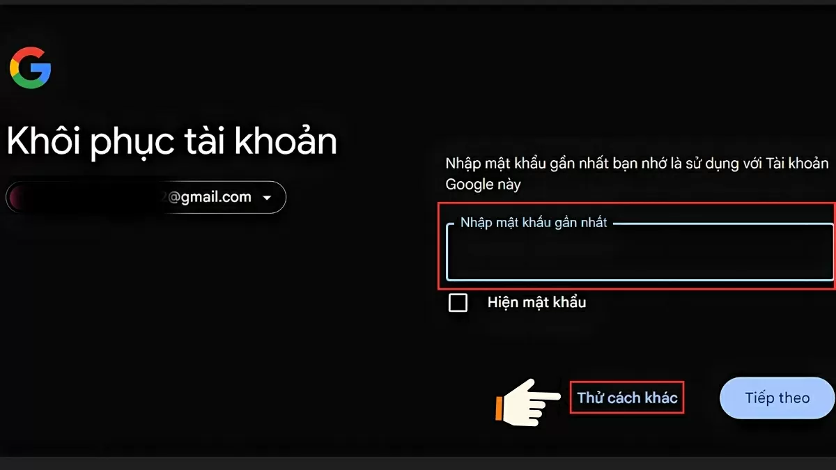 Nếu nhớ, hãy nhập mật khẩu gần đây nhất bạn từng sử dụng. Nếu nhớ, hãy nhập mật khẩu gần đây nhất bạn từng sử dụng.