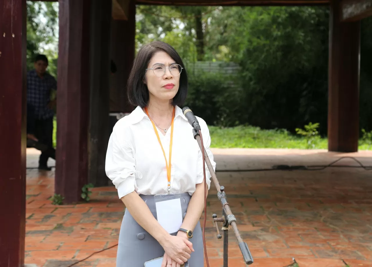 Bà Ngô Thị Thanh Mai, Phó Chủ nhiệm Uỷ ban Nhà nước về người Việt Nam ở nước ngoài phát biểu tại chương trình. (Ảnh: Thành Long)