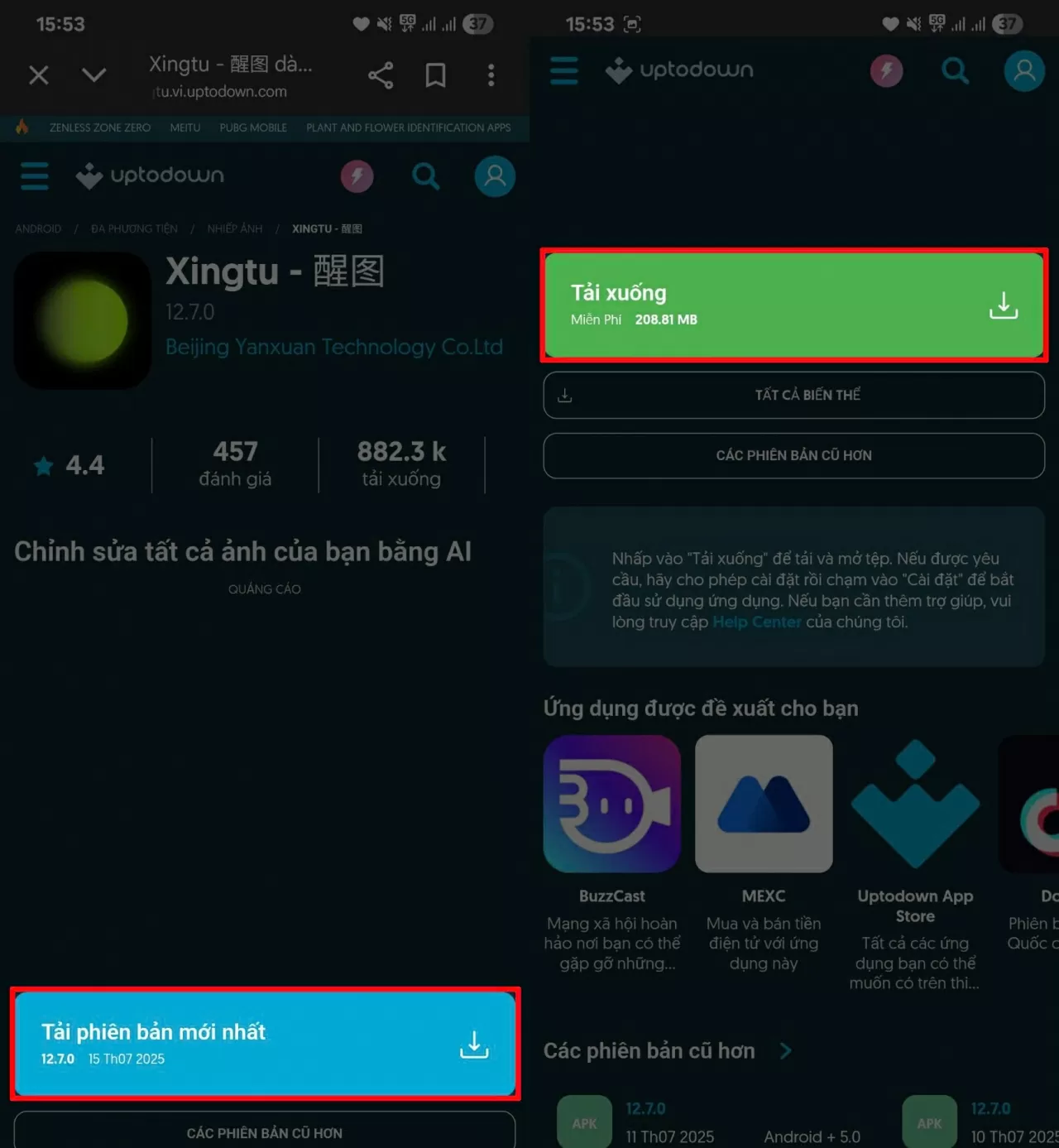 Truy cập vào ứng dụng Xingtu để tải file APK.