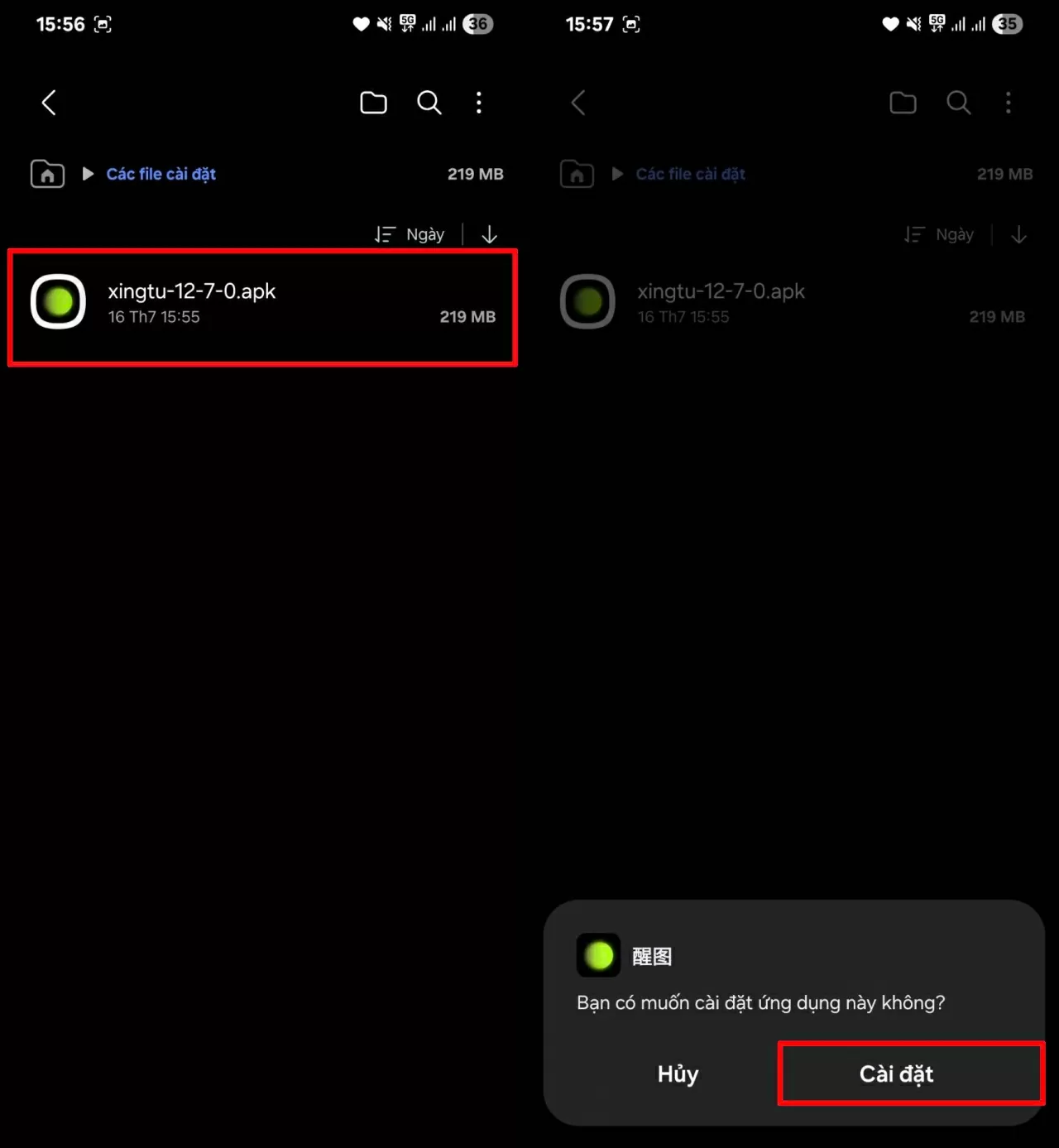 Tiến hành cài đặt file APK lên thiết bị của bạn.