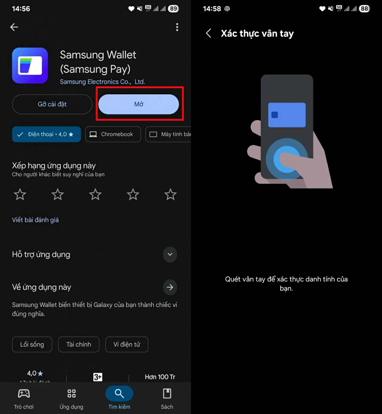 Mở ứng dụng Samsung Wallet trên thiết bị. Mở ứng dụng Samsung Wallet trên thiết bị.