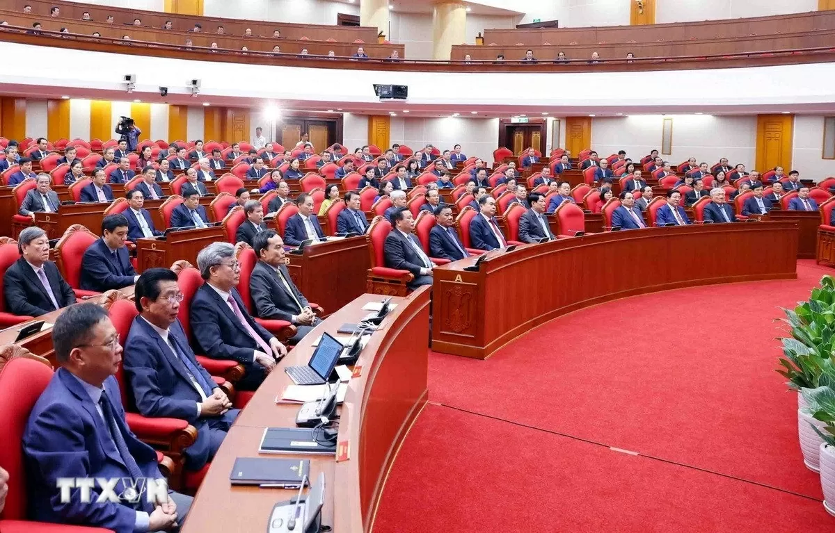 Hội nghị lần thứ 12 Ban Chấp hành Trung ương Đảng khóa XIII. (Ảnh: Phạm Kiên.TTXVN)