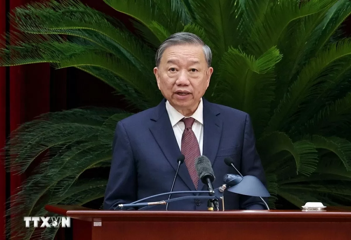 Tổng Bí thư Tô Lâm phát biểu bế mạc Hội nghị lần thứ 12 Ban Chấp hành Trung ương Đảng khóa XIII. (Ảnh: Phạm Kiên.TTXVN Tổng Bí thư Tô Lâm phát biểu bế mạc Hội nghị lần thứ 12 Ban Chấp hành Trung ương Đảng khóa XIII. (Ảnh: Phạm Kiên.TTXVN