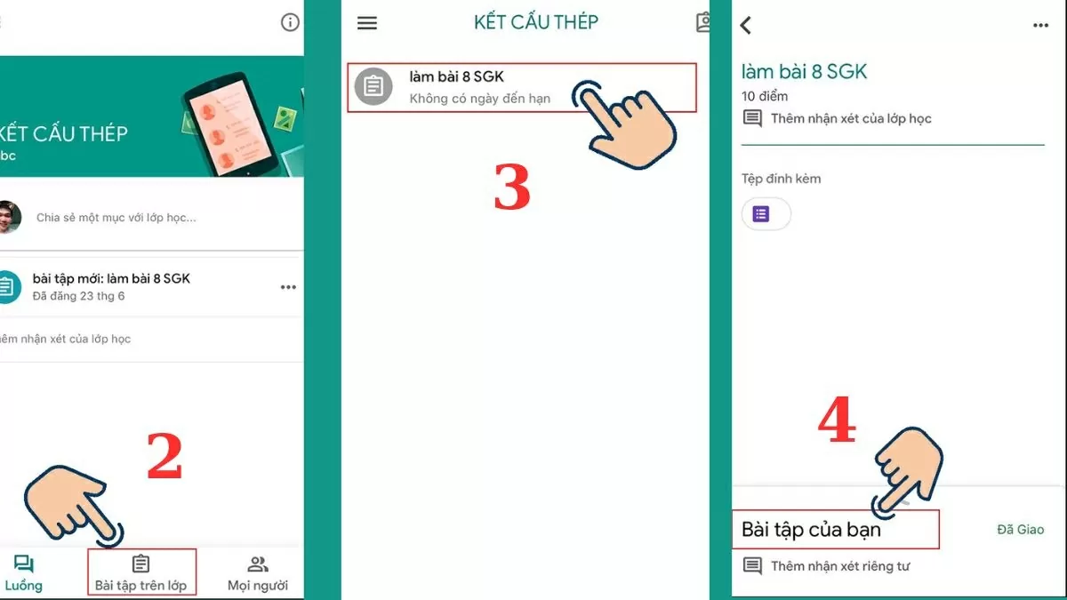 Sau đó nhấn vào phần “Bài tập của bạn”. Sau đó nhấn vào phần “Bài tập của bạn”.