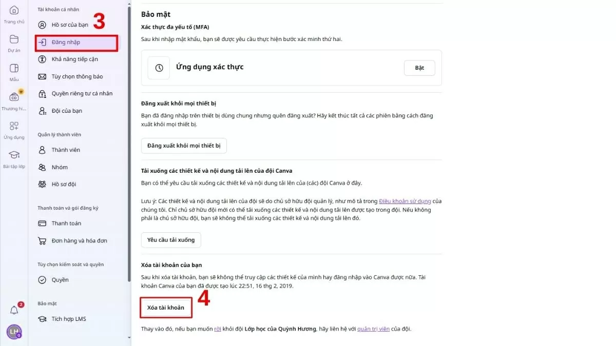 Trong giao diện cài đặt, chọn mục “Đăng nhập” ở thanh menu bên trái.