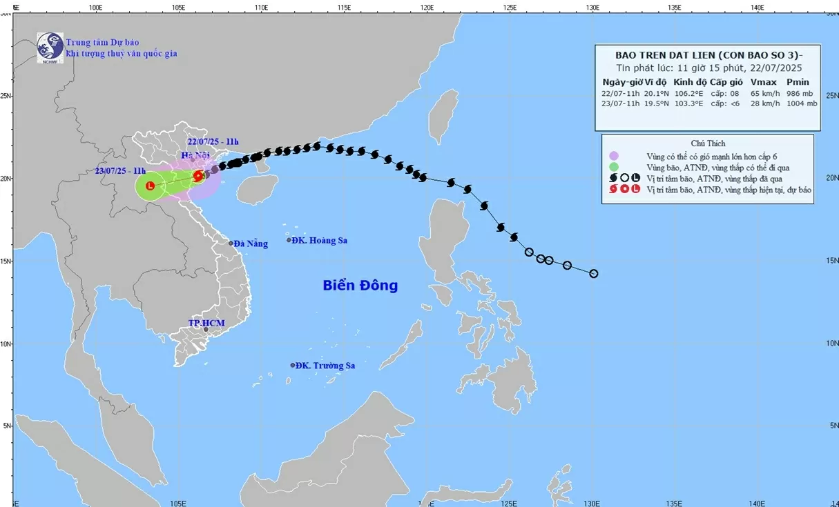 Tin bão trên đất liền: Tâm bão số 3 đi vào khu vực đất liền các tỉnh Hưng Yên-Ninh Bình