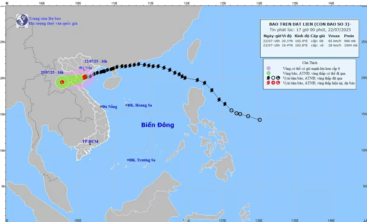 Cập nhật diễn biến bão số 3: Ít di chuyển, tâm bão trên đất liền các tỉnh Ninh Bình-Thanh Hoá; thời tiết trong bão cực kỳ nguy hiểm