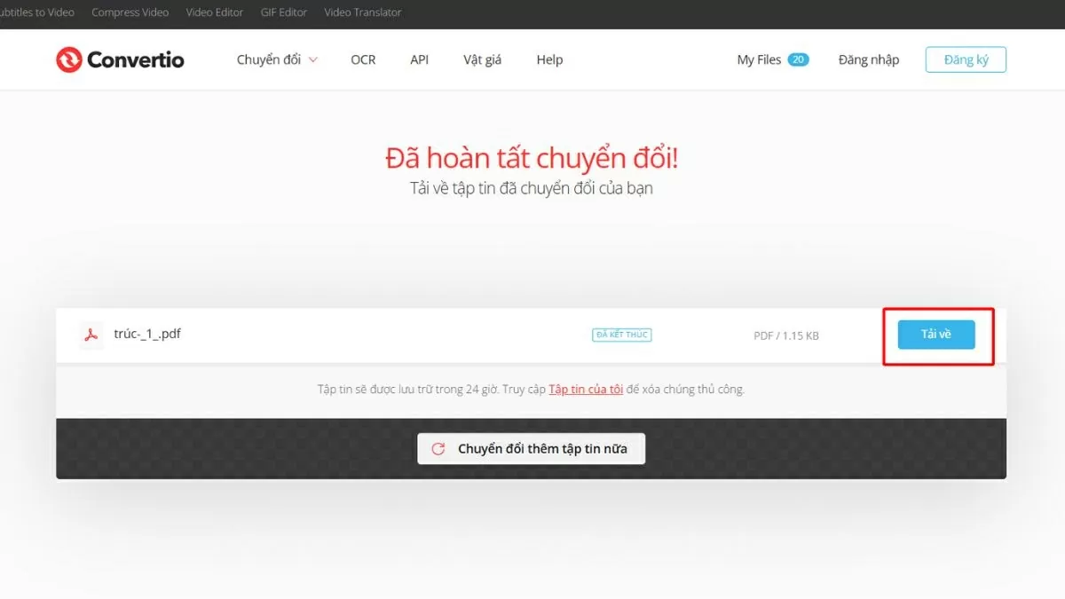 Sau khi hoàn tất, nhấn “Tải về” (Download) hoặc “Lưu vào” (Save to).