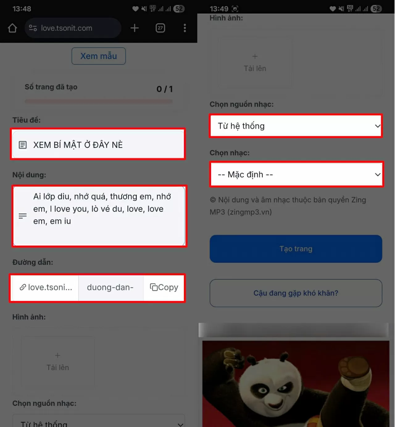 Nhập tiêu đề, nội dung lời nhắn và đường dẫn URL. Nhập tiêu đề, nội dung lời nhắn và đường dẫn URL.
