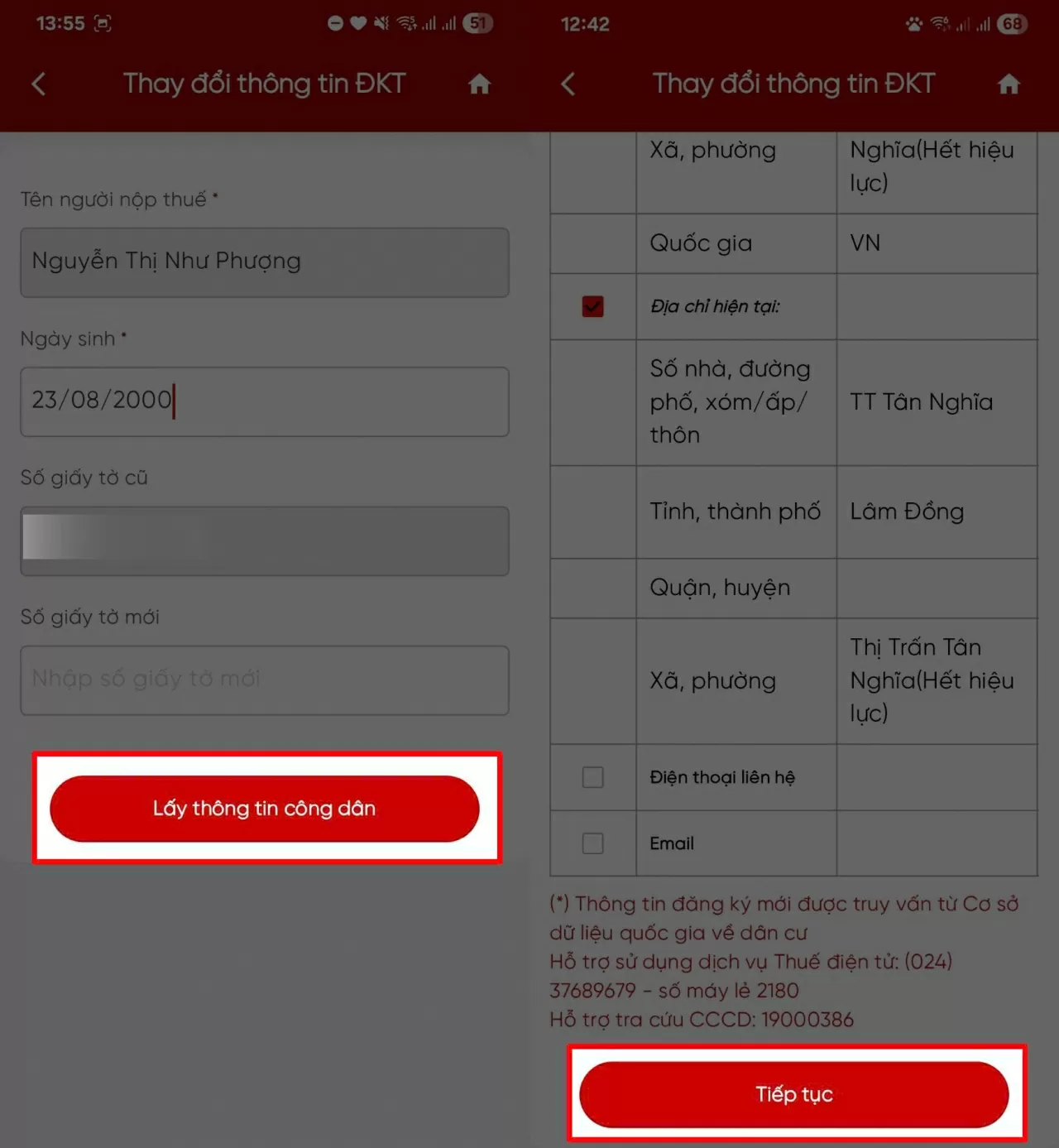 Nhấn Lấy thông tin công dân.