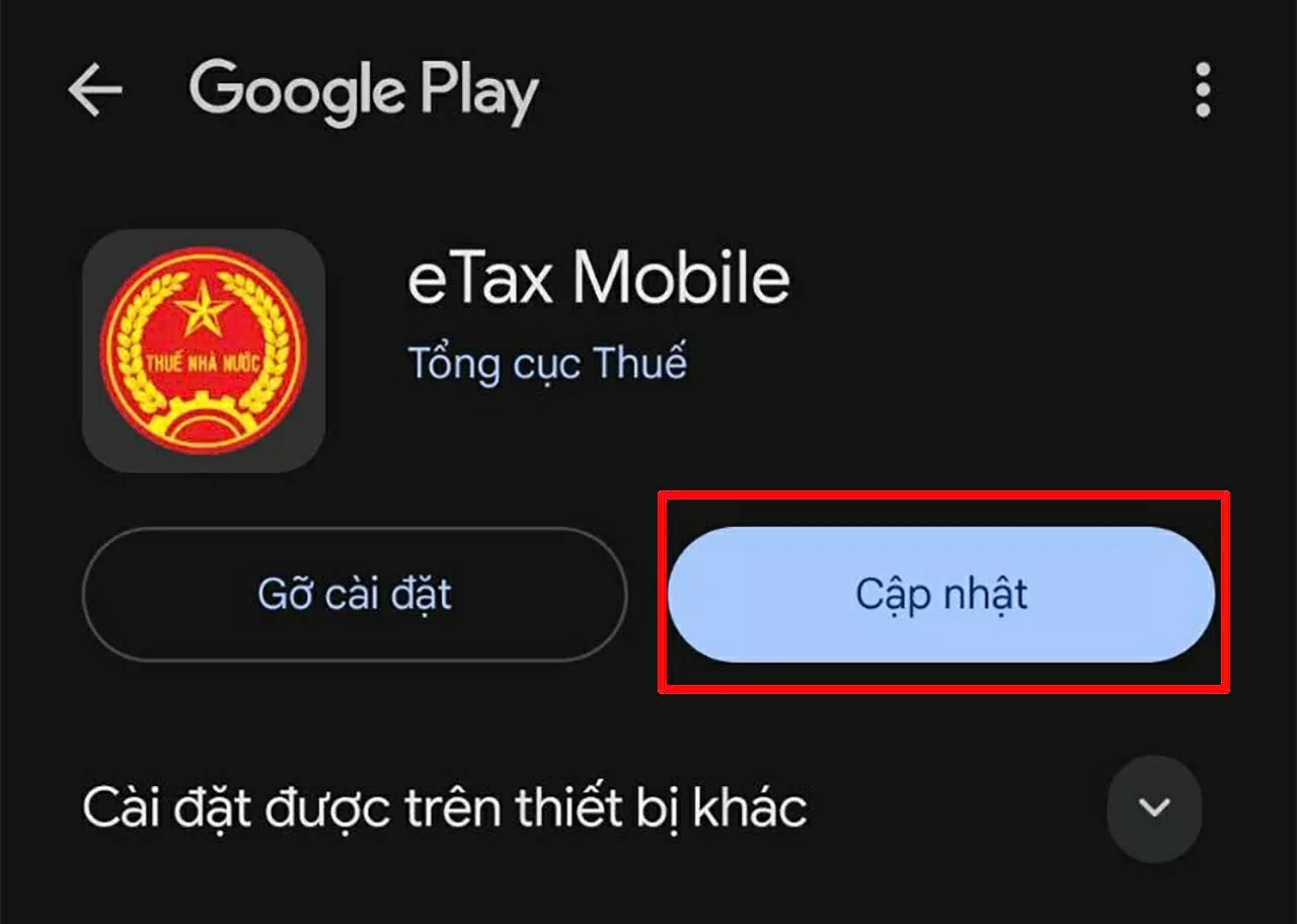 Cập nhật ứng dụng eTax Mobile.