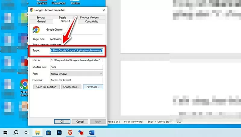 Trong thẻ Shortcut, bạn nhìn vào trường Target, thường sẽ có dạng. Trong thẻ Shortcut, bạn nhìn vào trường Target, thường sẽ có dạng.