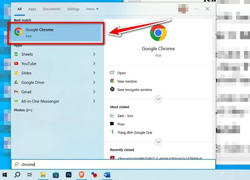Mở lại Chrome bằng shortcut đã chỉnh.