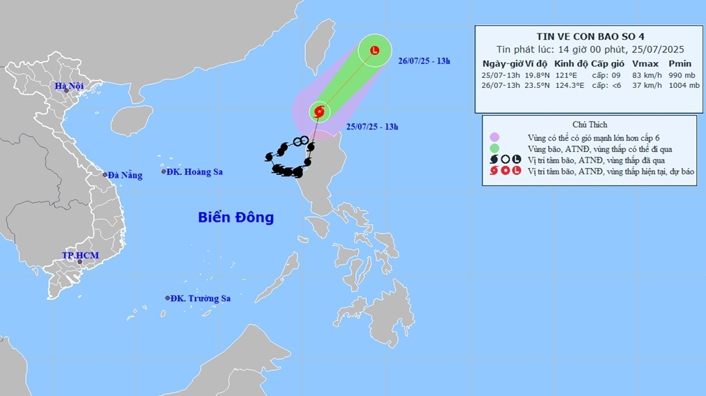 bao so 4 tren vung bien phia bac dao luzon philippines khong co kha nang quay tro lai bien dong trong khoang 24 gio toi