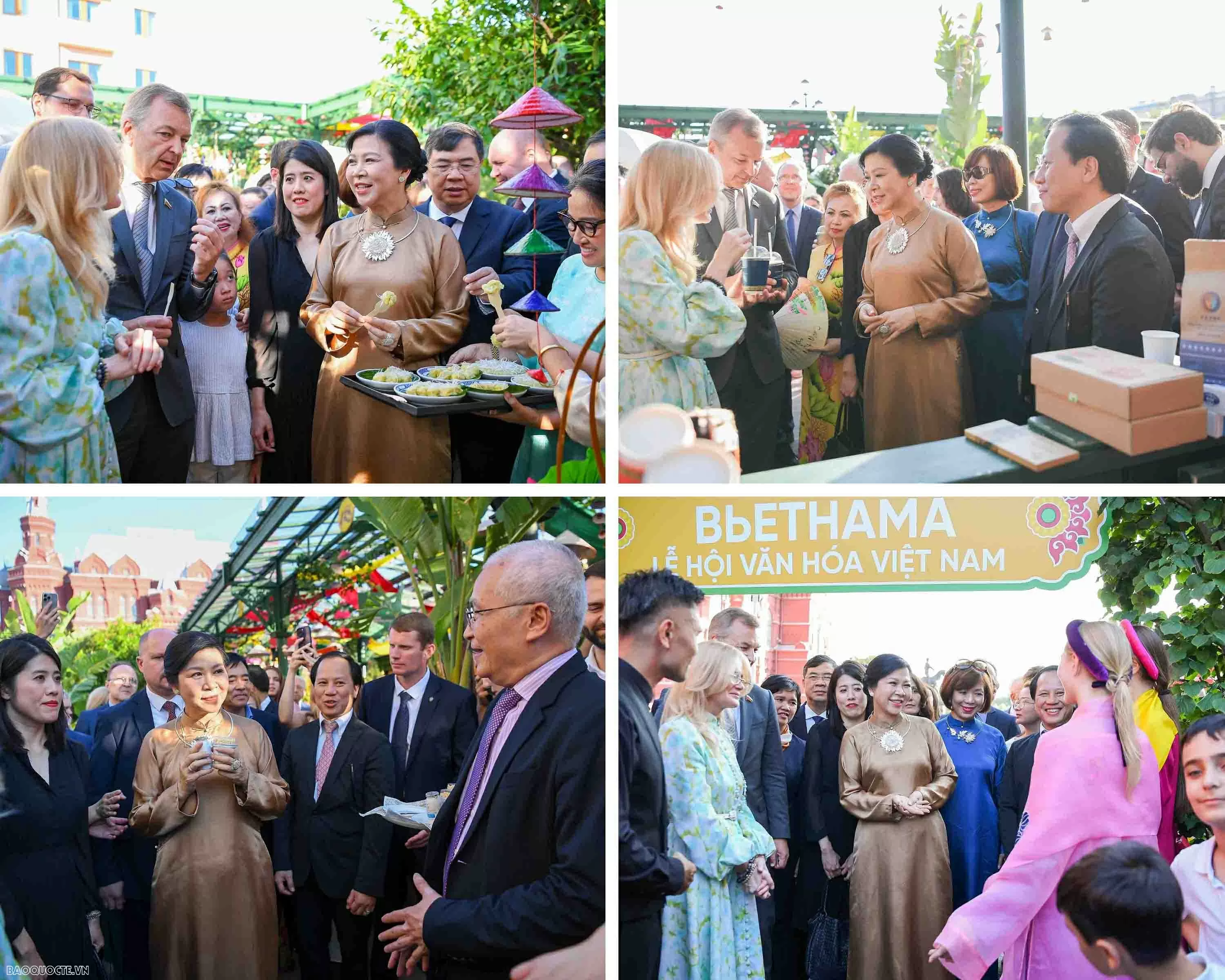 Phu nhân Ngô Phương Ly và bạn bè Nga xem múa rối nước, thưởng thức cốm, cafe Việt Nam giữa Quảng trường Đỏ