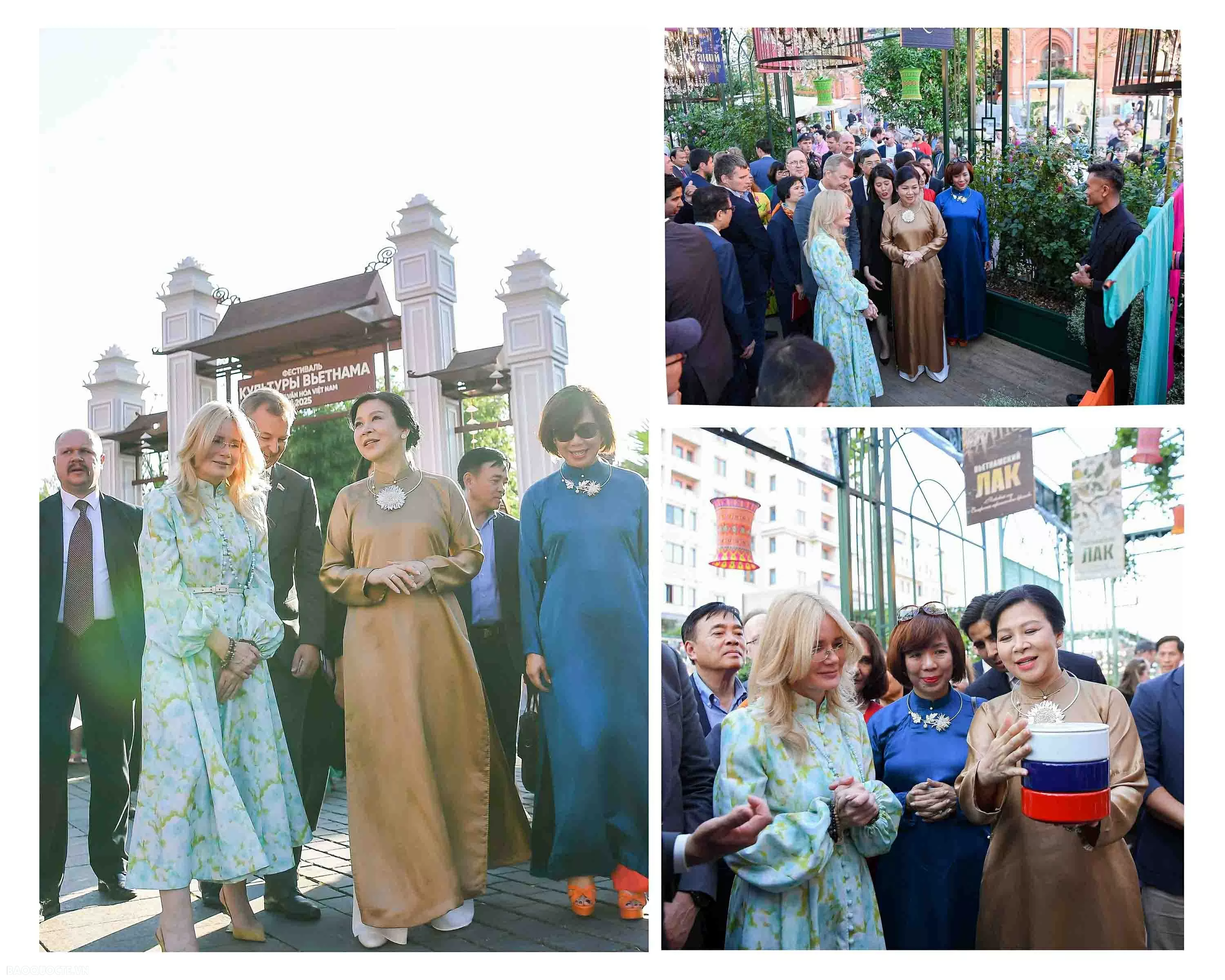 Phu nhân Ngô Phương Ly và bạn bè Nga xem múa rối nước, thưởng thức cốm, cafe Việt Nam giữa Quảng trường Đỏ