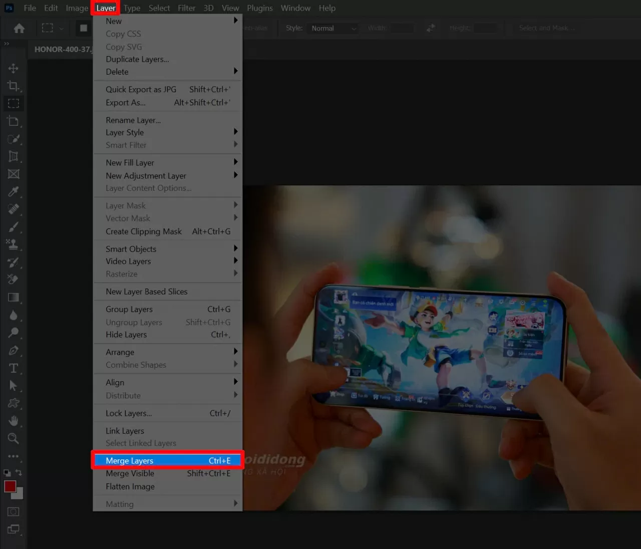 Chọn Merge Layers để hoàn tất.