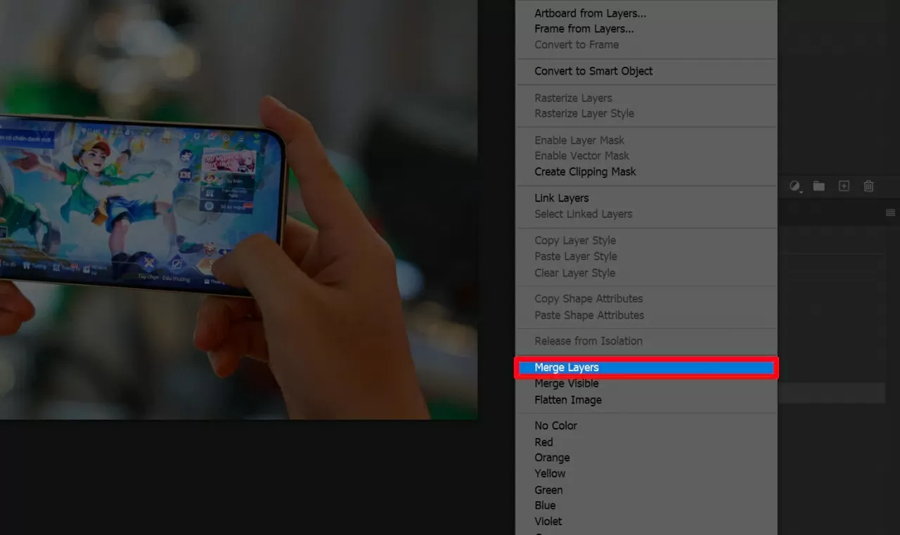Chọn và chọn Merge Layers. Chọn và chọn Merge Layers.