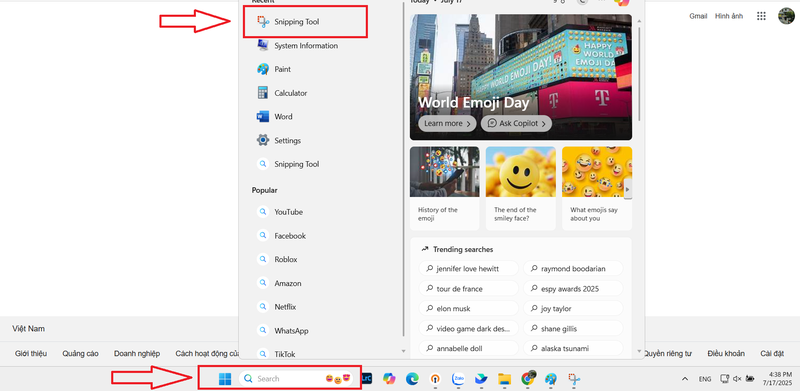 Nhấn nút Start (hoặc phím Windows).