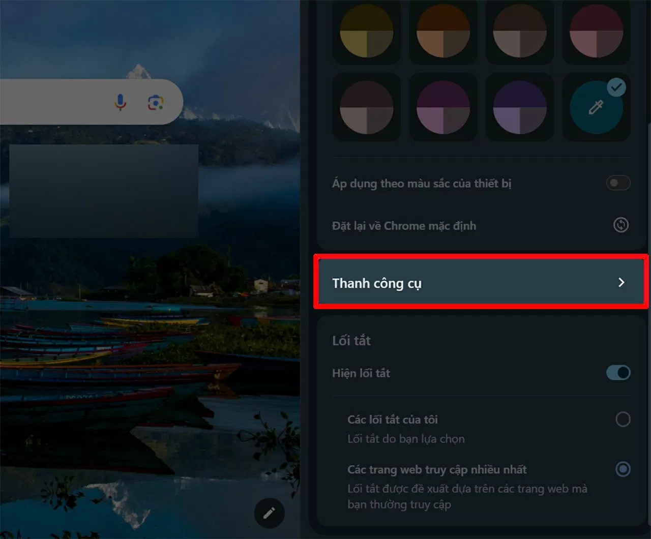 Vào mục Thanh công cụ.