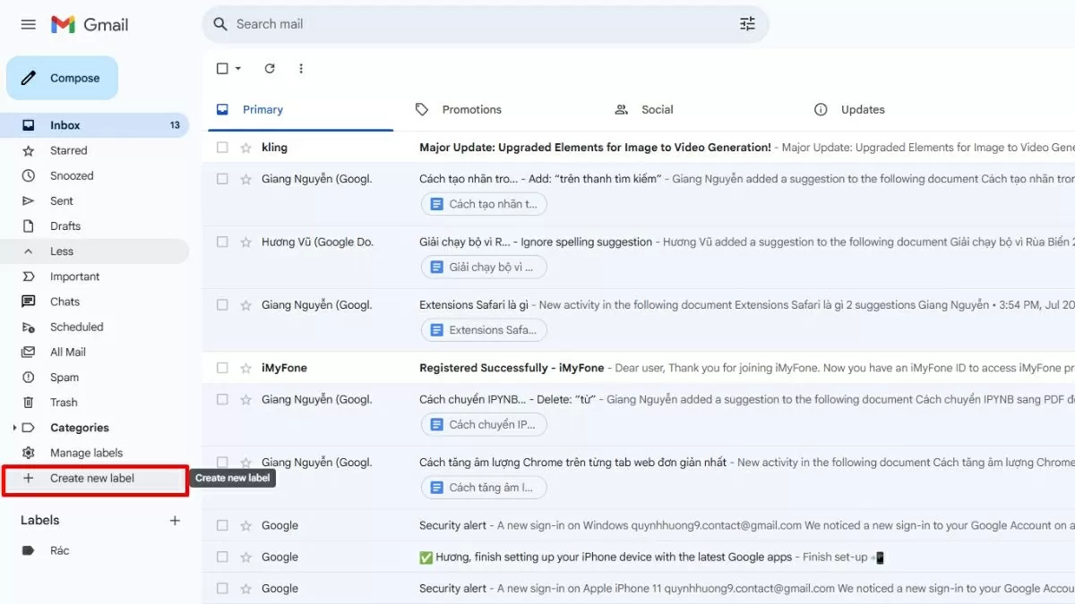 Nhấp vào đó để bắt đầu quá trình tạo nhãn.