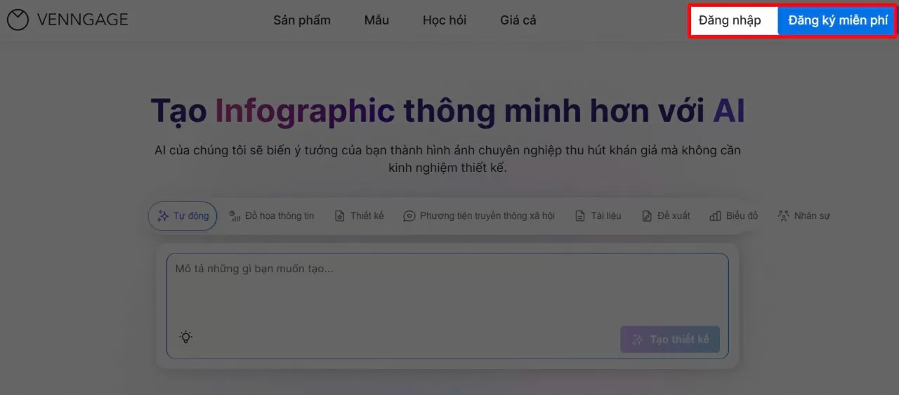 Truy cập vào trang Venngage AI. Truy cập vào trang Venngage AI.