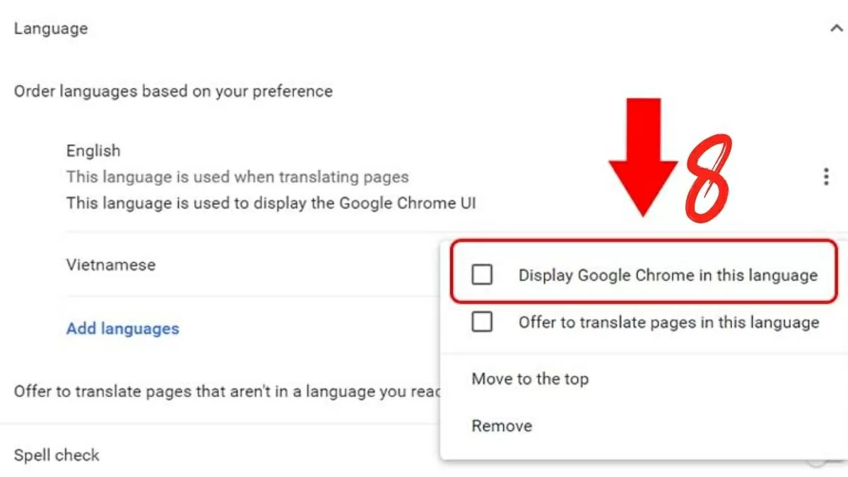 Chọn Hiển thị Google Chrome bằng ngôn ngữ này (Display Chrome in this language)