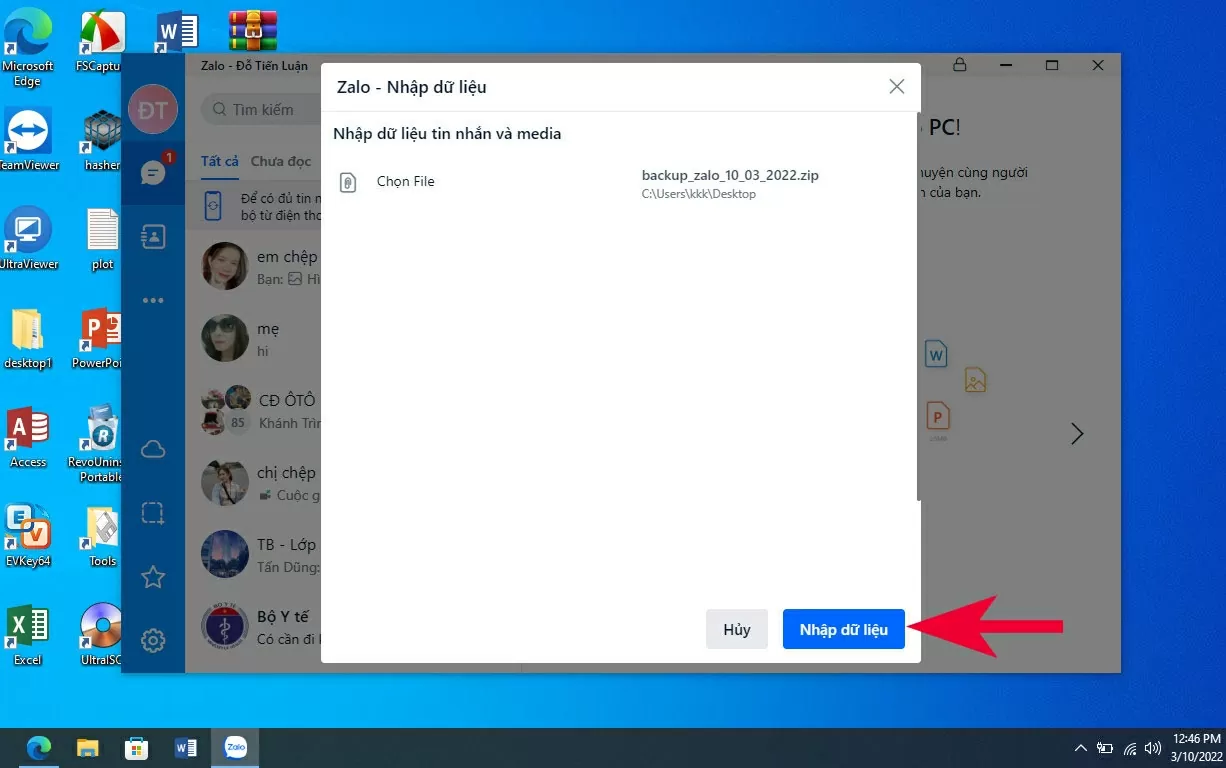 Nhấn Đóng để hoàn tất quá trình khôi phục tin nhắn.