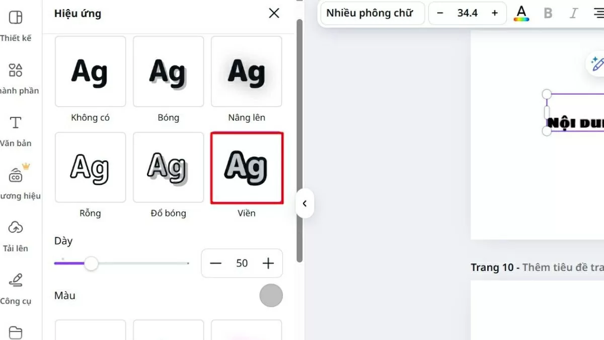 Chọn hiệu ứng Outline (Viền ngoài)