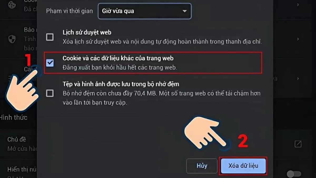 Chọn phạm vi thời gian bạn muốn xóa 