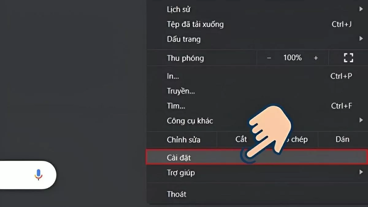 Chọn Cài đặt (Settings) từ menu thả xuống