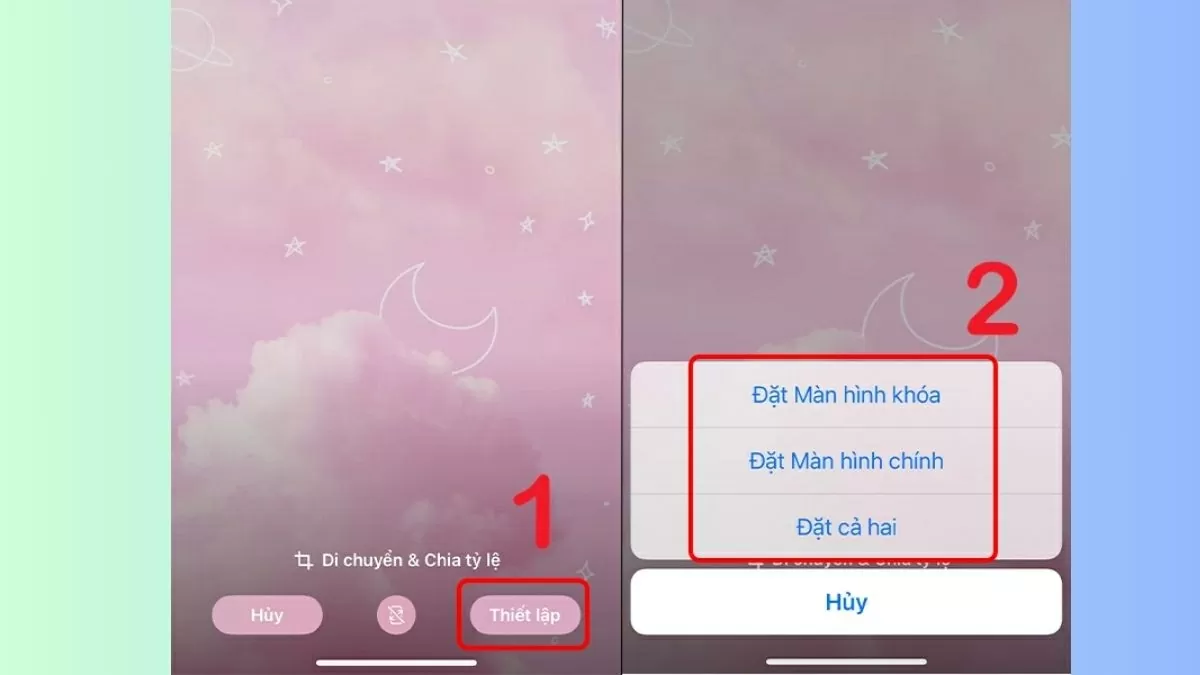 Nhấn vào nút Thiết lập và chọn Đặt làm Màn hình khóa