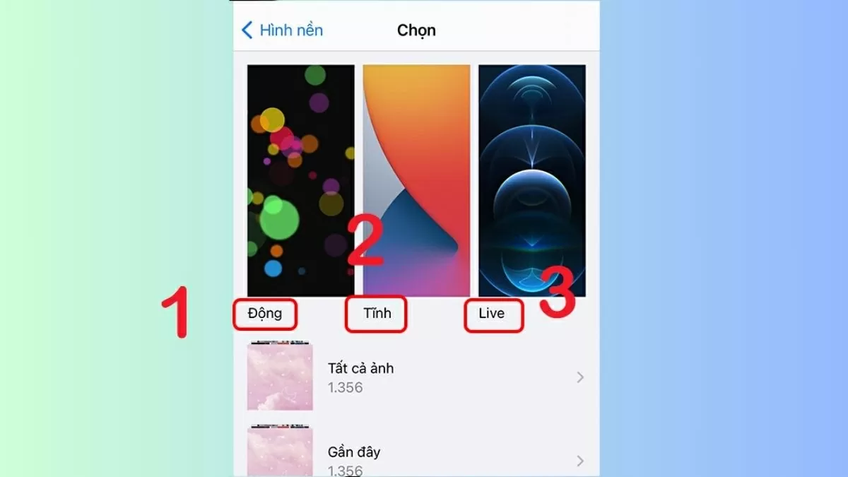 Hình nền tĩnh (ảnh cố định) hoặc Ảnh cá nhân từ thư viện ảnh trên máy.