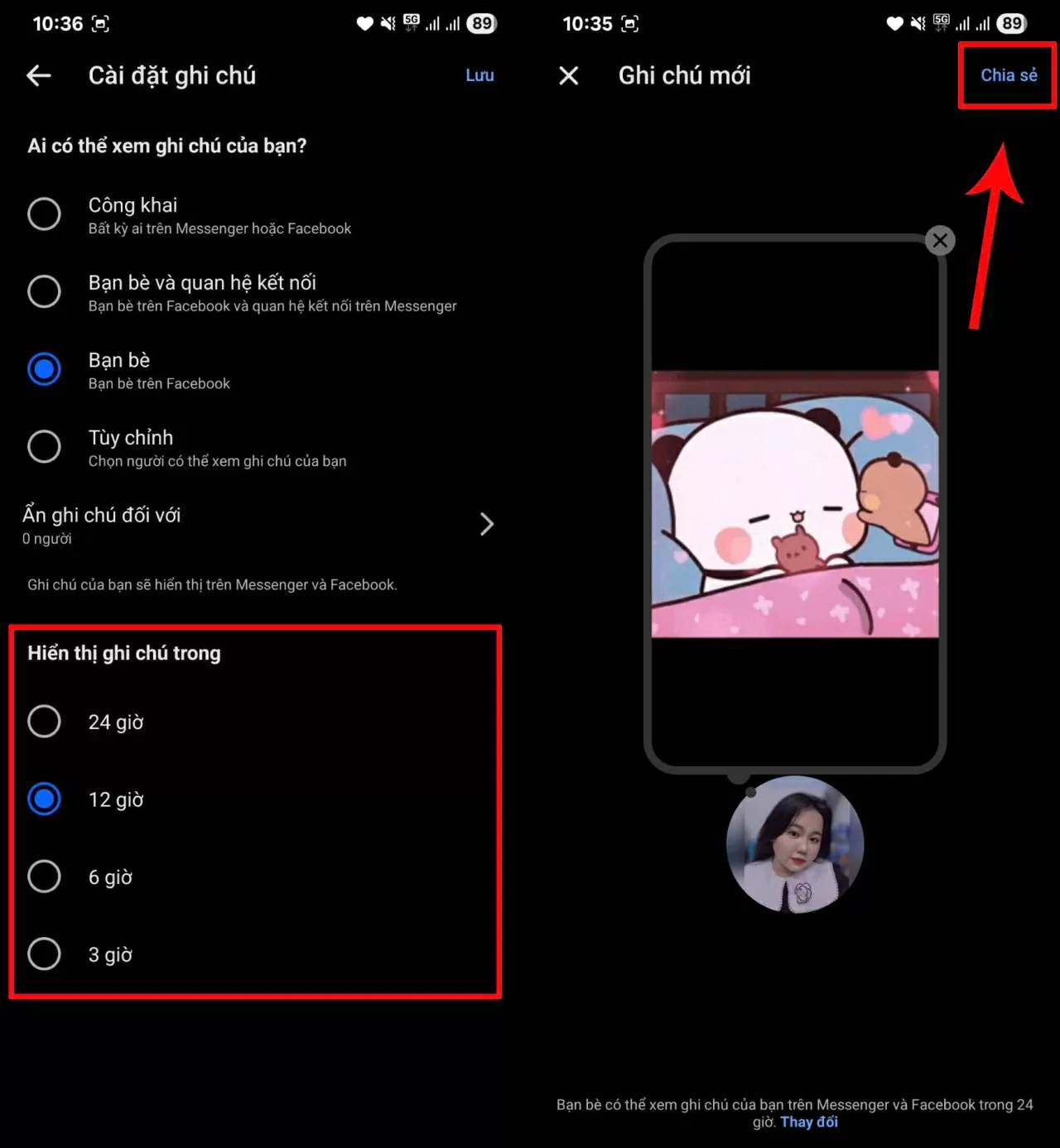 Sau khi hoàn tất cài đặt, chọn Chia sẻ để đăng ghi chú.