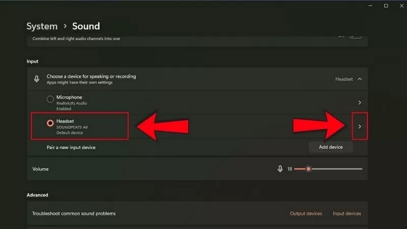 Chọn thiết bị micro muốn kiểm tra