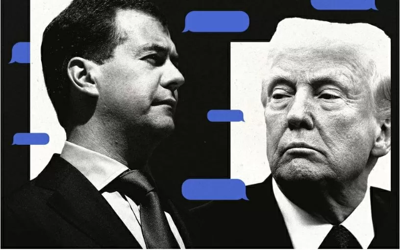 Công khai đấu khẩu trên mạng xã hội, cả ông Donald Trump và ông Dmitry Medvedev dường như muốn thể hiện hình ảnh cứng rắn nhằm tăng áp lực lên đối phương về xụng đột Ukraine. (Nguồn: Telegraph)