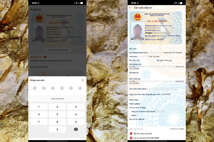 Hệ thống sẽ hiển thị thông tin cá nhân