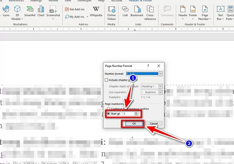 Chọn Start at: 1 và bấm OK.