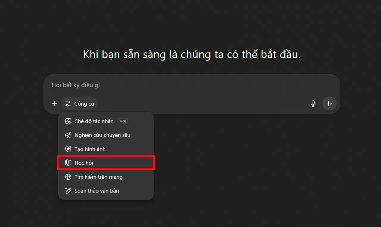 Chọn Chế độ học tập (Study)